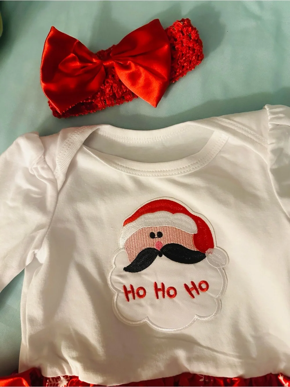 Girls Holiday Santa Dress Set in Red and White